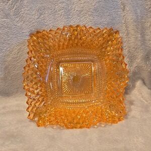 Vintage Indiana Marigold Carnival Glass Square Bowl Diamond Point Sawtooth Edge